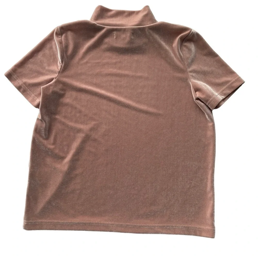 Madewell Velvet Mock neck tee Top Pink Size XSmall Blush Peach Workwear